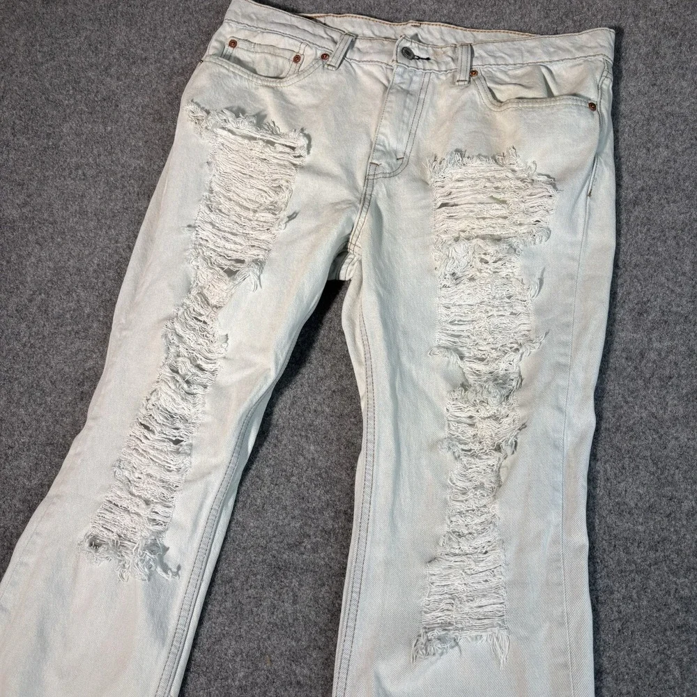 Levi's 511 Jeans Mens 36x30 Light Wash Distressed Streetwear Slim Fit Blue Denim